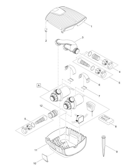 Schéma pompe en combinaison avec filtre gravitaire et skimmer
