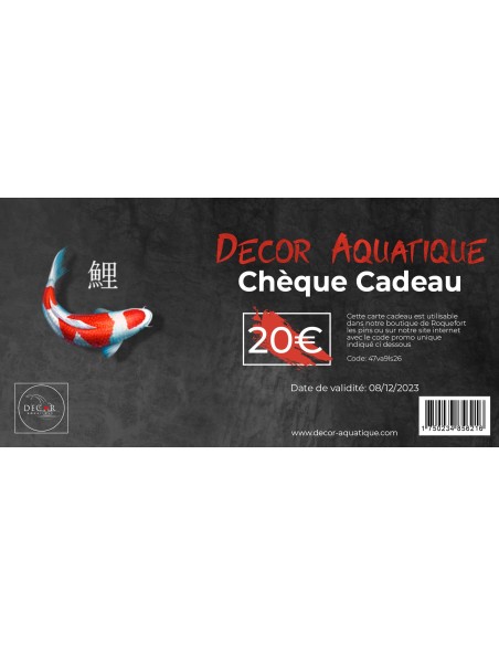 Chèque Cadeau 20€ matériel de bassin - Décor Aquatique