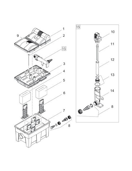 Shéma filtre en combinaison avec pompe pour filtre et ruisseau