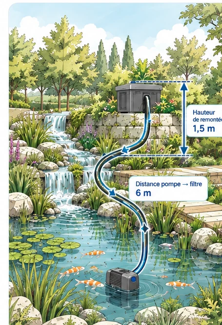 Schéma hydraulique de remontée entre la pompe et le filtre