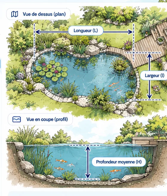 Plan de bassin avec longueur largeur et profondeur